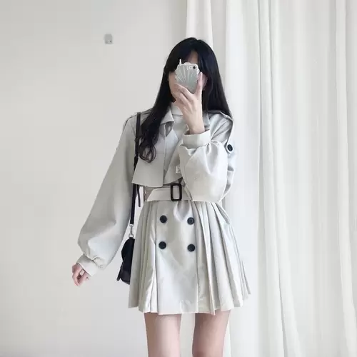 プリーツバルーントレンチワンピース｜ミニワンピース｜韓国 