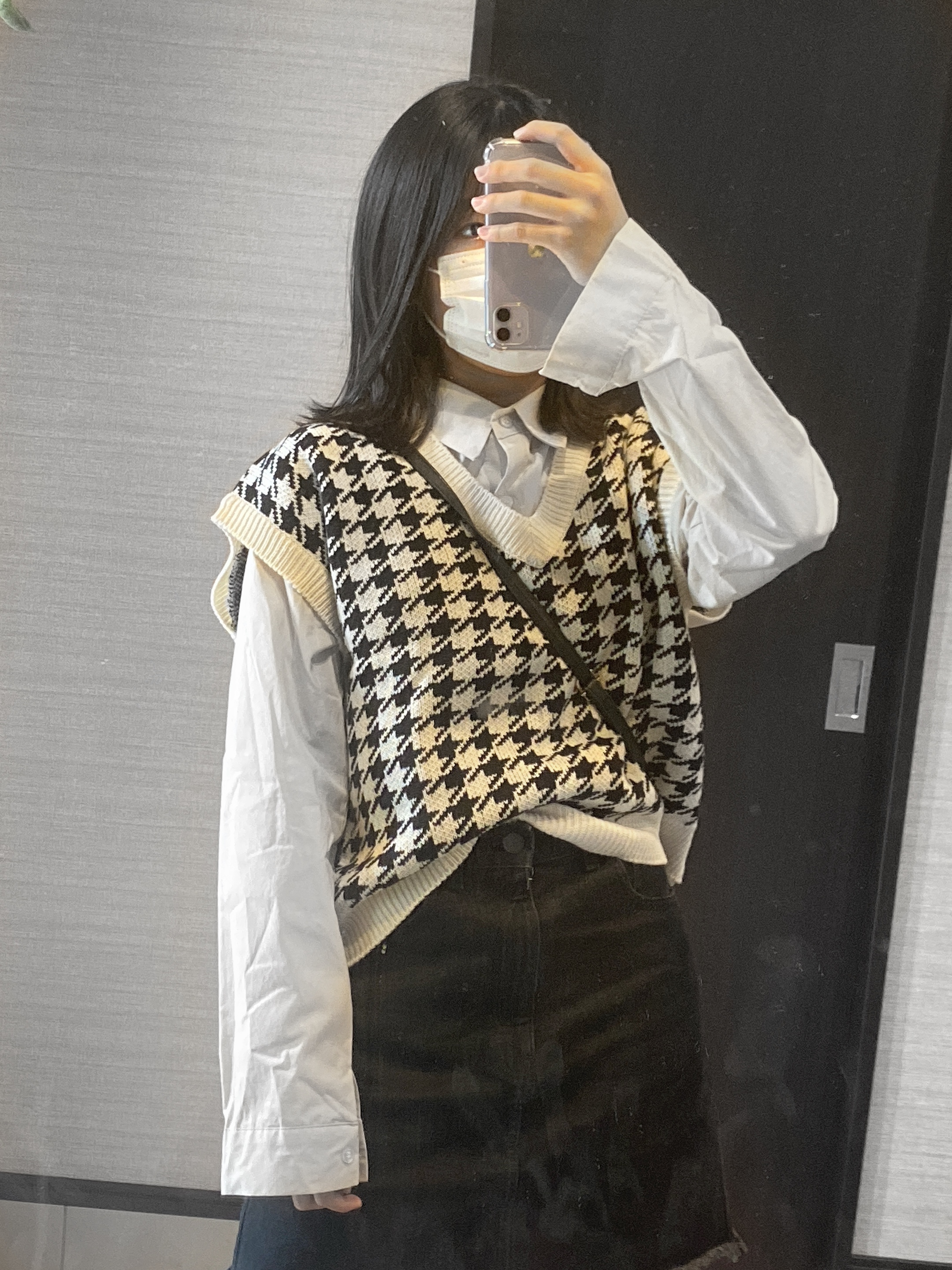 Sona ハウンドトゥース柄ニットベスト 10代 代女性ファッション韓国通販