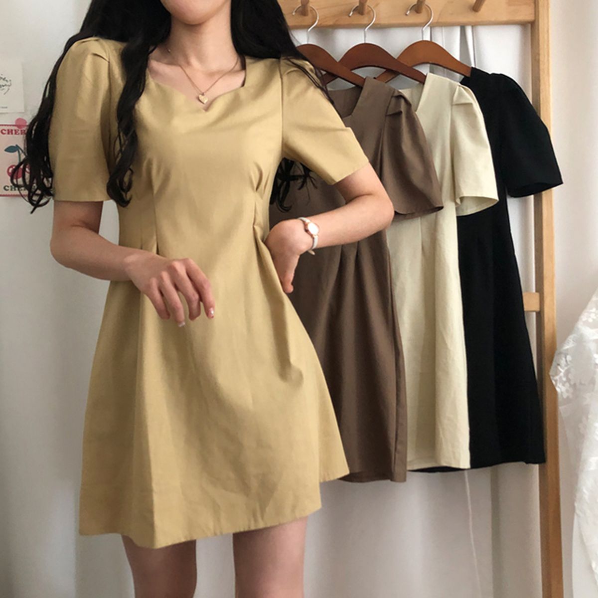 Sona ハートネックリネンワンピース 10代 代女性ファッション韓国通販