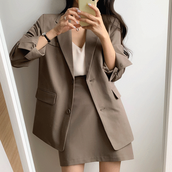 [SET] 雙扣設計 夾克+迷你裙