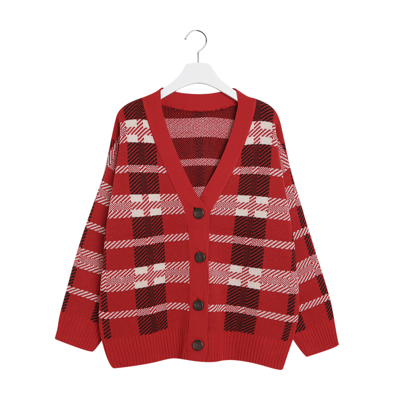Sona ビッグチェックニットカーディガン 10代 代女性ファッション韓国通販