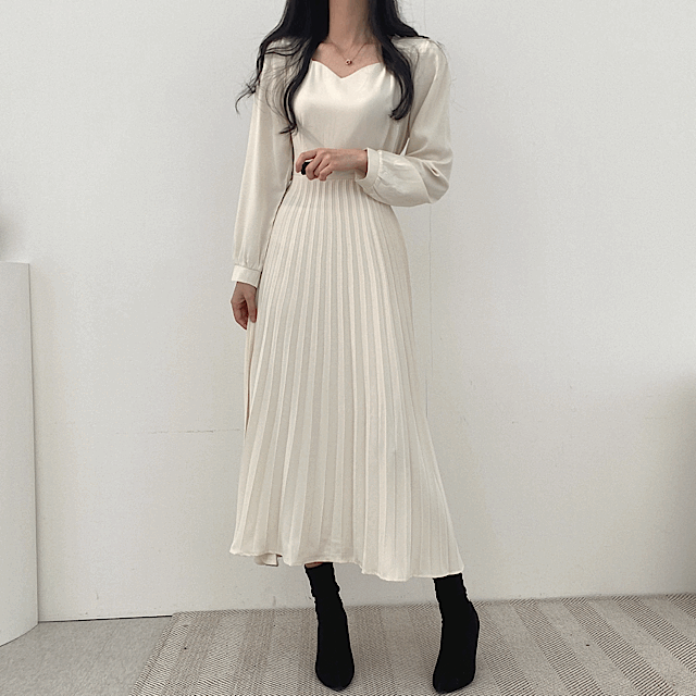 Sona バックリボンプリーツロングワンピース 10代 代女性ファッション韓国通販