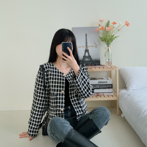 パールボタンツイードジャケット - [10代・20代女性ファッション,韓国