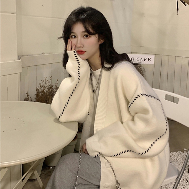 Sona ステッチオーバーフィットカーディガン 10代 代女性ファッション韓国通販