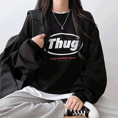 Thug英文プリントオーバーフィットスウェット - [10代・20代女性