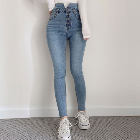 Sona 4ボタンスリットハイウエストデニムスキニー 10代 代女性ファッション韓国通販