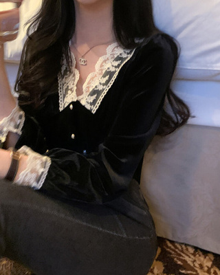 レースベルベットブラウス