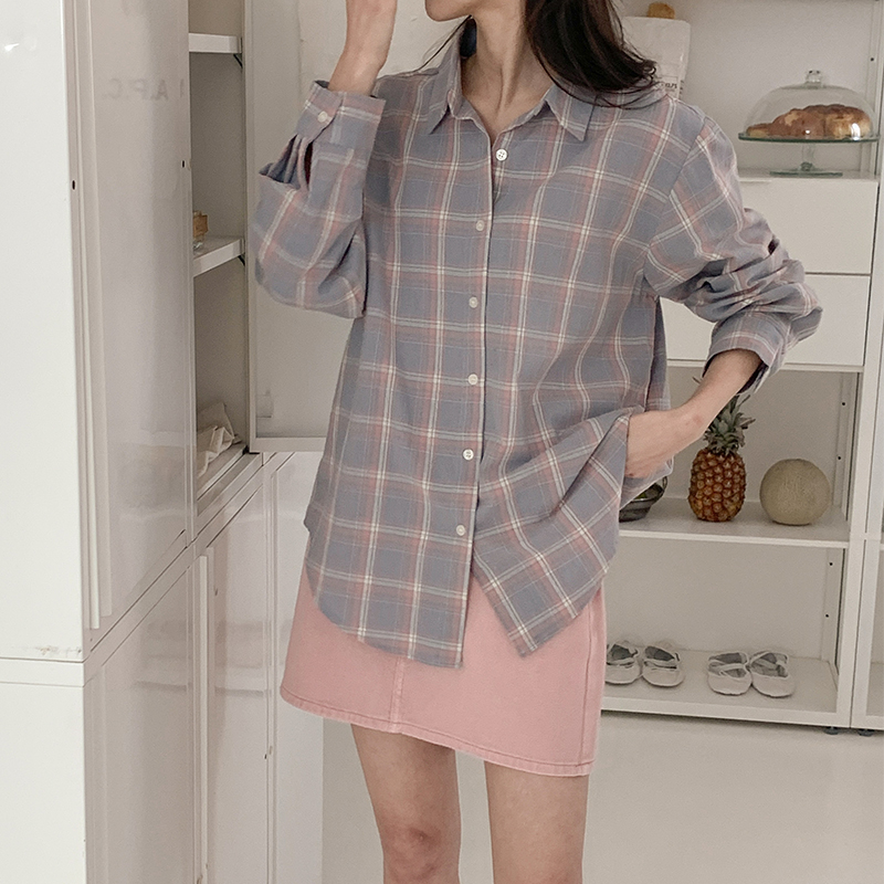 bs5897 チェックルーズコットンシャツ