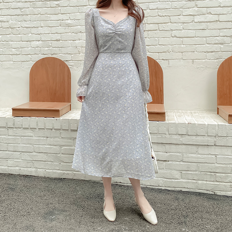 Sona Op フローラルシフォンハートネックワンピース 10代 代女性ファッション韓国通販