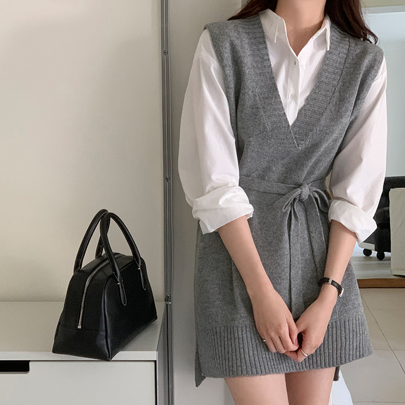 vs161 ストラップセットニットロングベスト｜カーディガン｜韓国