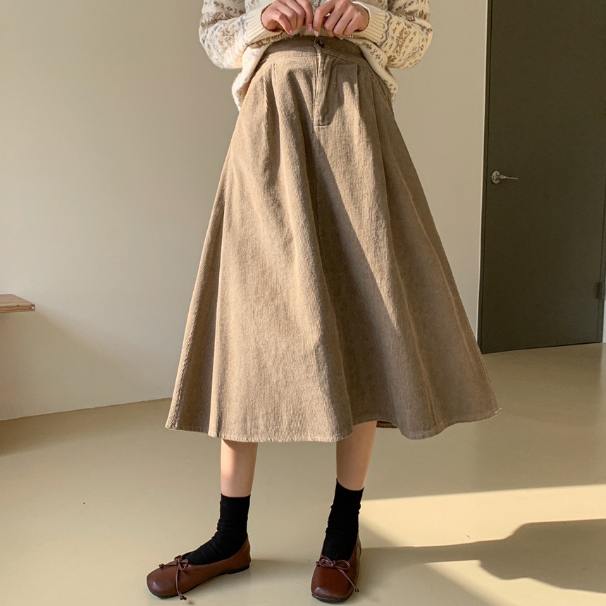 Sona コーデュロイaラインロングスカート 10代 代女性ファッション韓国通販