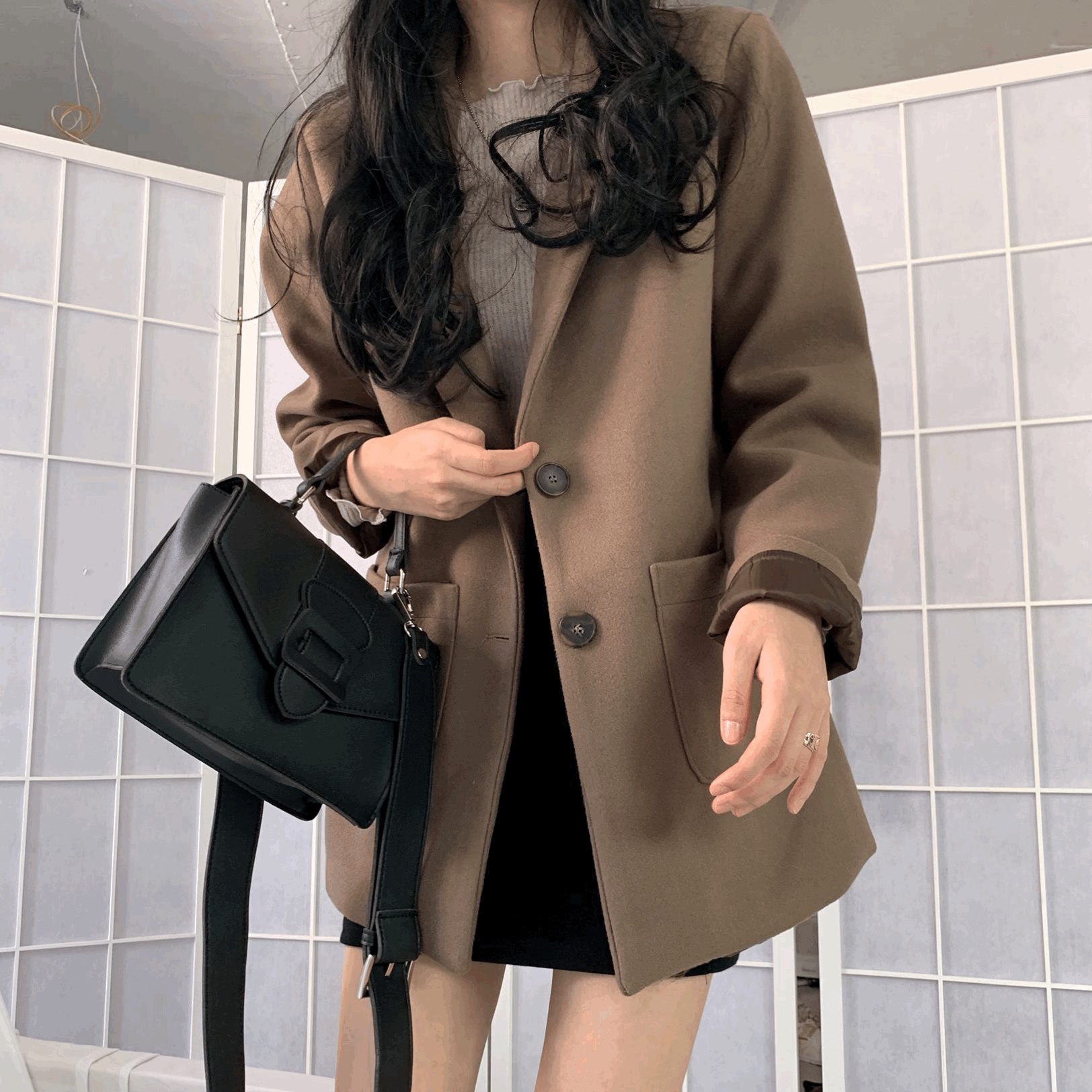 シングルボタンウールジャケット - [10代・20代女性ファッション,韓国 ...