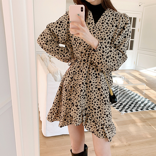 Sona レオパードｖネックラップリボンワンピース 10代 代女性ファッション韓国通販
