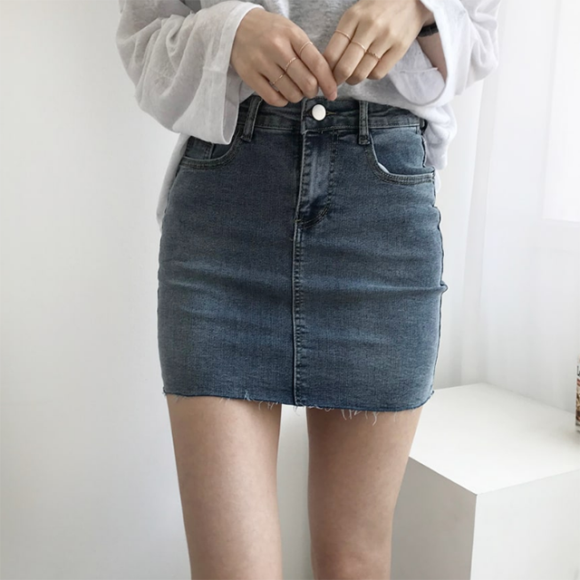 ストレッチミニデニムスカート - [10代・20代女性ファッション,韓国