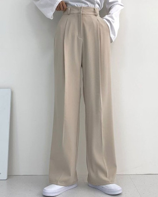 2XL뒷밴딩 안단추 클립 찰랑 핀턱 와이드 슬랙스팬츠