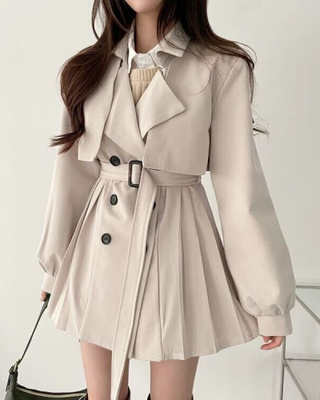 プリーツショートトレンチコート(ベルト付き)
