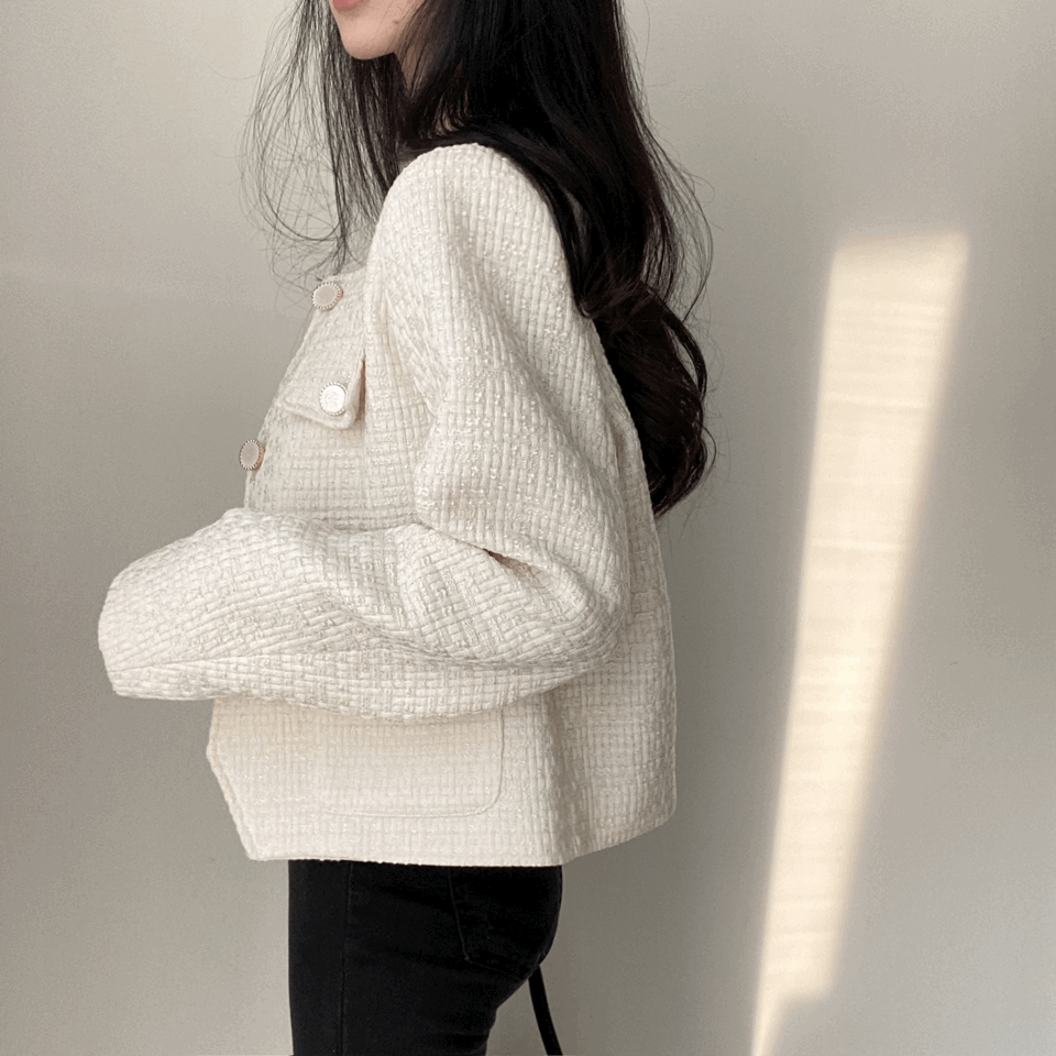 ノーカラーツイードジャケット - [10代・20代女性ファッション,韓国