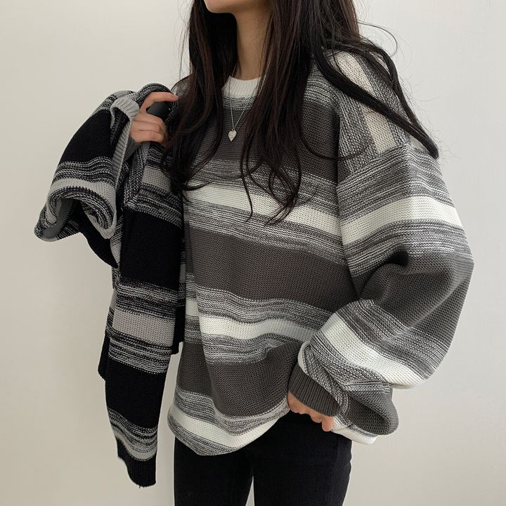 SONA | オーバーフィットミックスボーダーニット | 10代・20代女性ファッション韓国通販