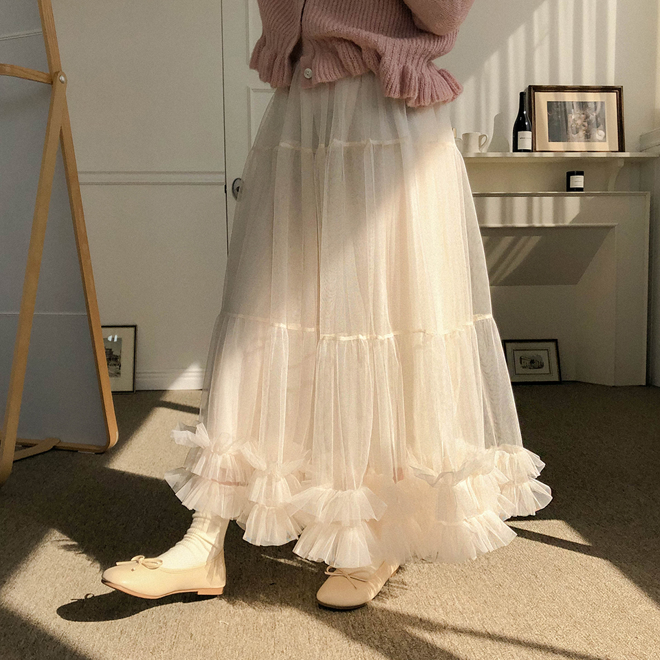 Sona フリルシフォンロングスカート 10代 代女性ファッション韓国通販