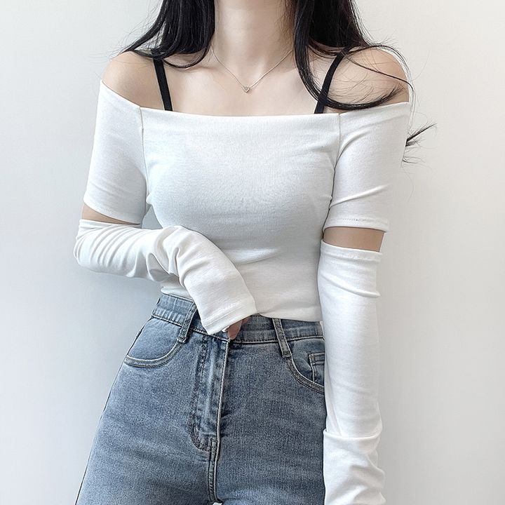 Sona オフショルスリット長袖tシャツ 10代 代女性ファッション韓国通販