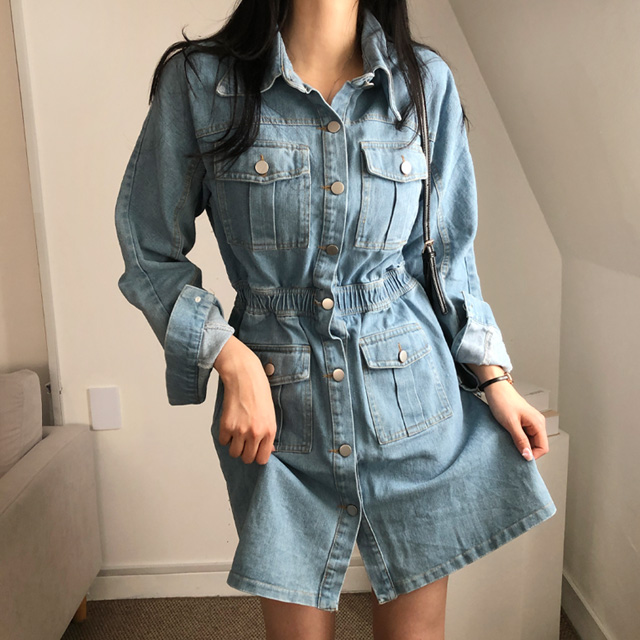 Sona ボタンデニムミニワンピース 10代 代女性ファッション韓国通販