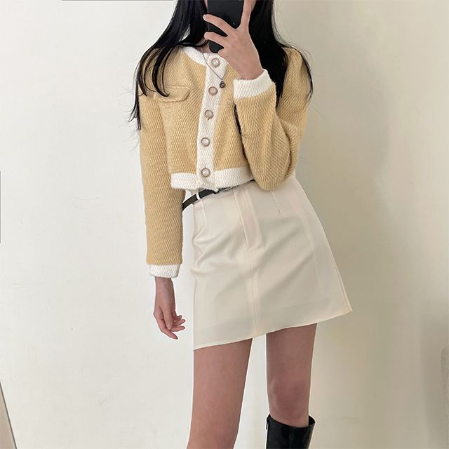 配色クロップツイードカーディガン｜カーディガン｜韓国ファッション