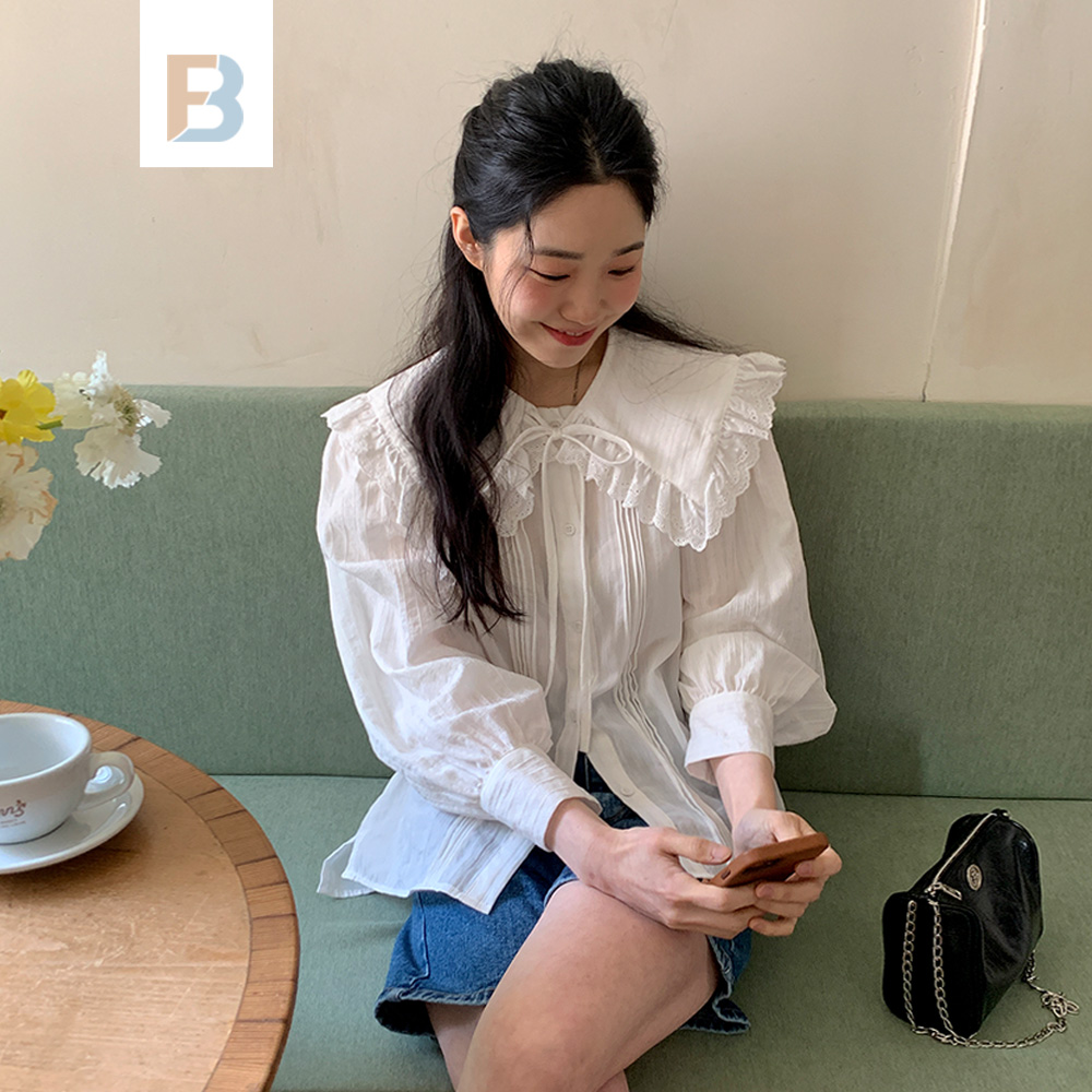 Sona Made リボンカラーレースラウンドネックブラウス 10代 代女性ファッション韓国通販