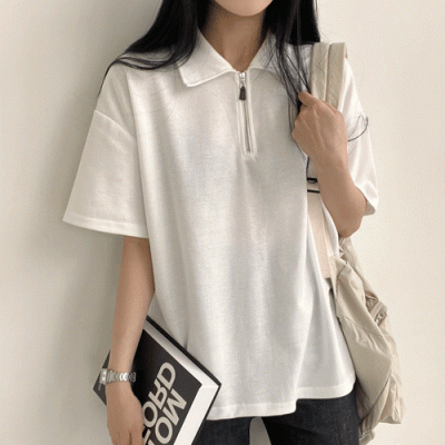 ★韓国の人気★【Y-3】★ハーフジップ 半袖 Tシャ.ツ★ オーバーフィットハーフジップアップカラーTシャツ｜半袖Tシャツ