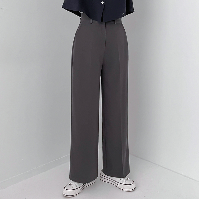 ストレートワイドスラックス(後ろゴム)|ロングパンツ|韓国 ストレートワイドスラックス(後ろゴム)|ロングパンツ|韓国