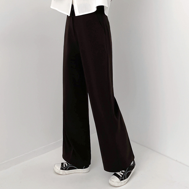 ストレートワイドスラックス(後ろゴム)｜ロングパンツ｜韓国