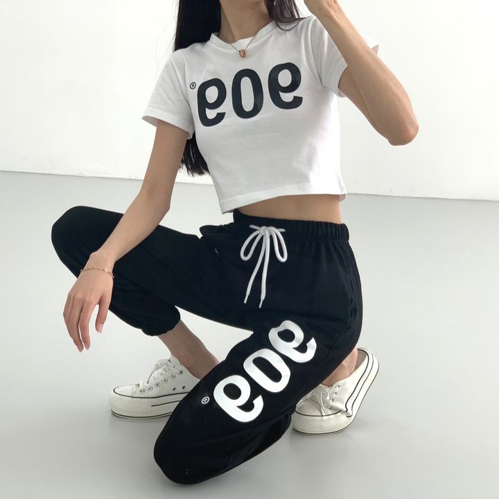 Sona Set 909プリントクロップtシャツ ゴムジョガーパンツ 10代 代女性ファッション韓国通販