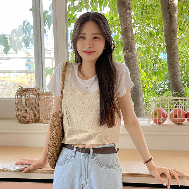 ケーブルクロップニットベスト｜ベスト｜韓国ファッション通販 SONA