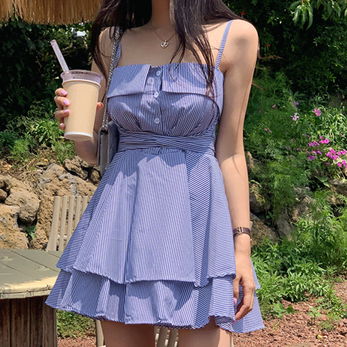 OLIVE des OLIVE ノースリーブストライプミニワンピース ストライプ柄