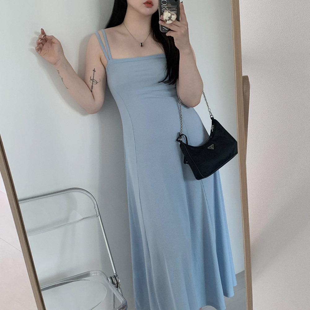 Sona ダブルストラップリブキャミソールロングワンピース 10代 代女性ファッション韓国通販