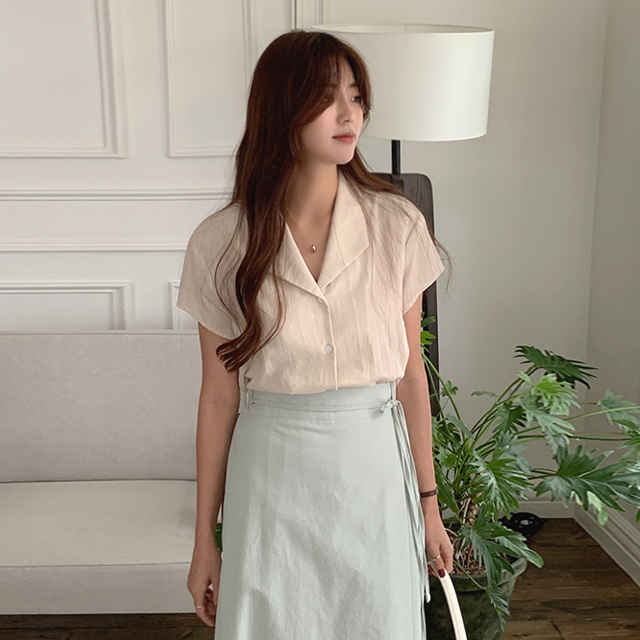 Lin francais d'antan コットン プルオーバー 半袖 ブラウス