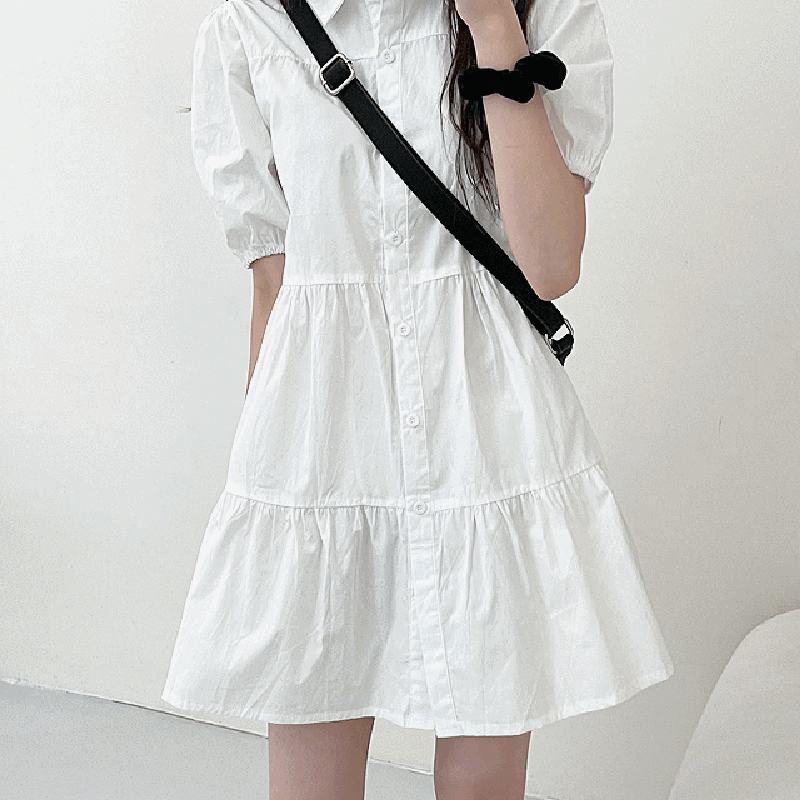 ティアードカラー半袖ミニワンピース｜｜韓国ファッション通販 SONA