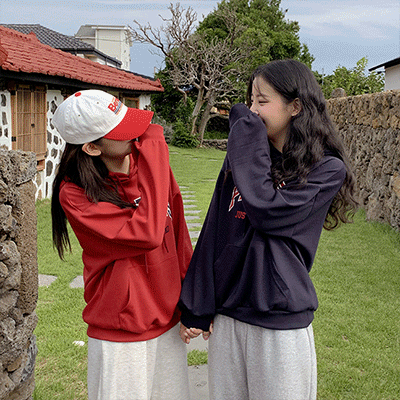 PARIS英文コットンフードパーカー - [10代・20代女性ファッション,韓国