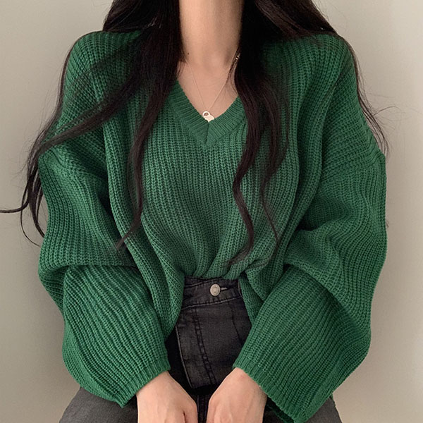 Vネック長袖ニット - [10代・20代女性ファッション,韓国通販, sona ...