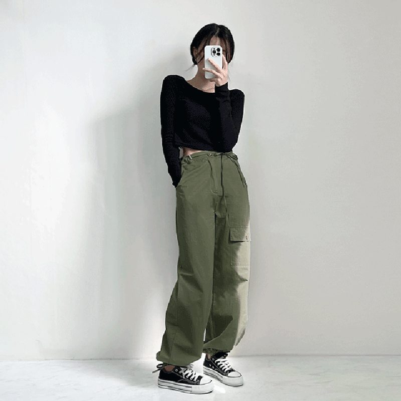 韓国ファッション OAN バンディングカーゴブラックジーンズ パンツ