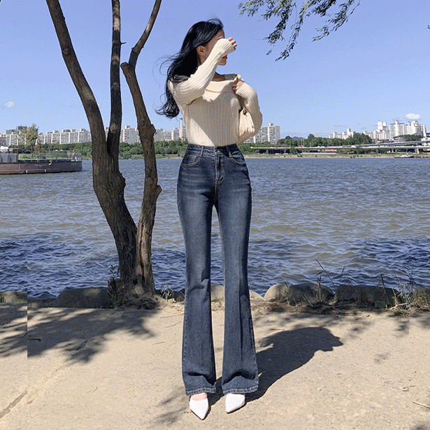 ロングブーツカットデニムパンツ - [10代・20代女性ファッション,韓国 
