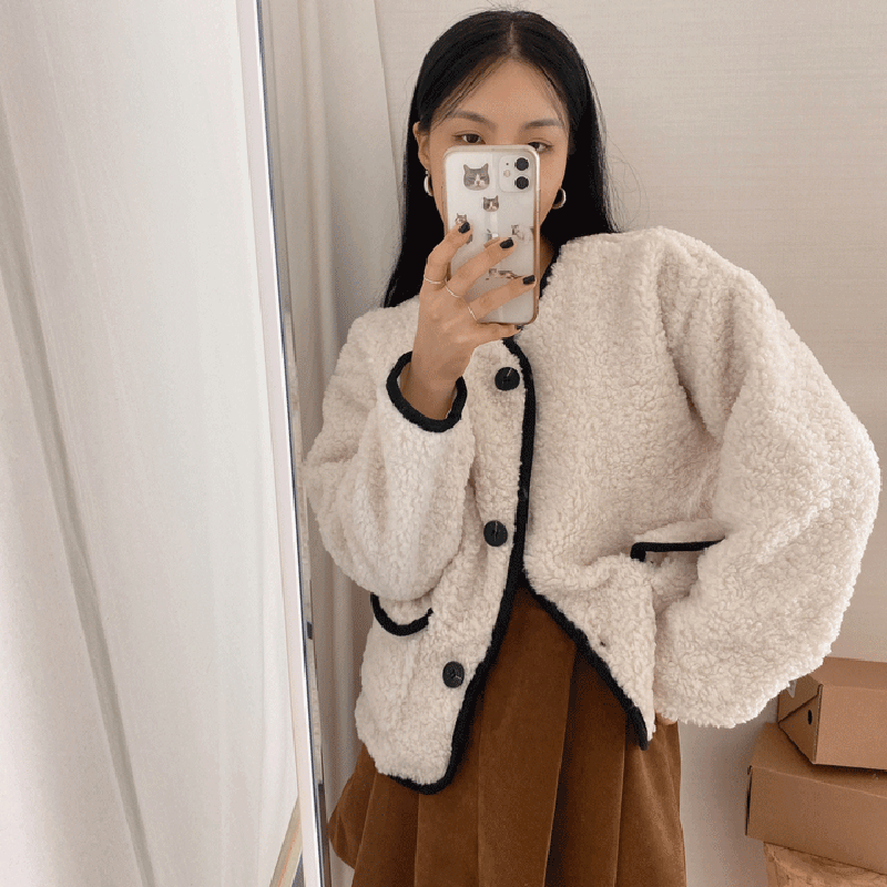 配色ボアフリースジャケット - [10代・20代女性ファッション,韓国通販