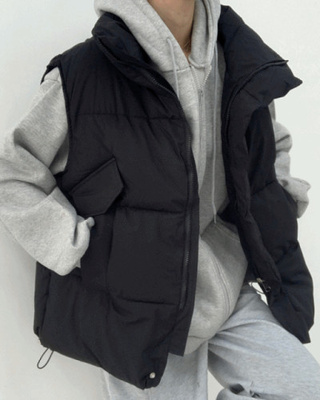 인생핏 하이넥 아방 루즈 도톰 스트링 패딩조끼