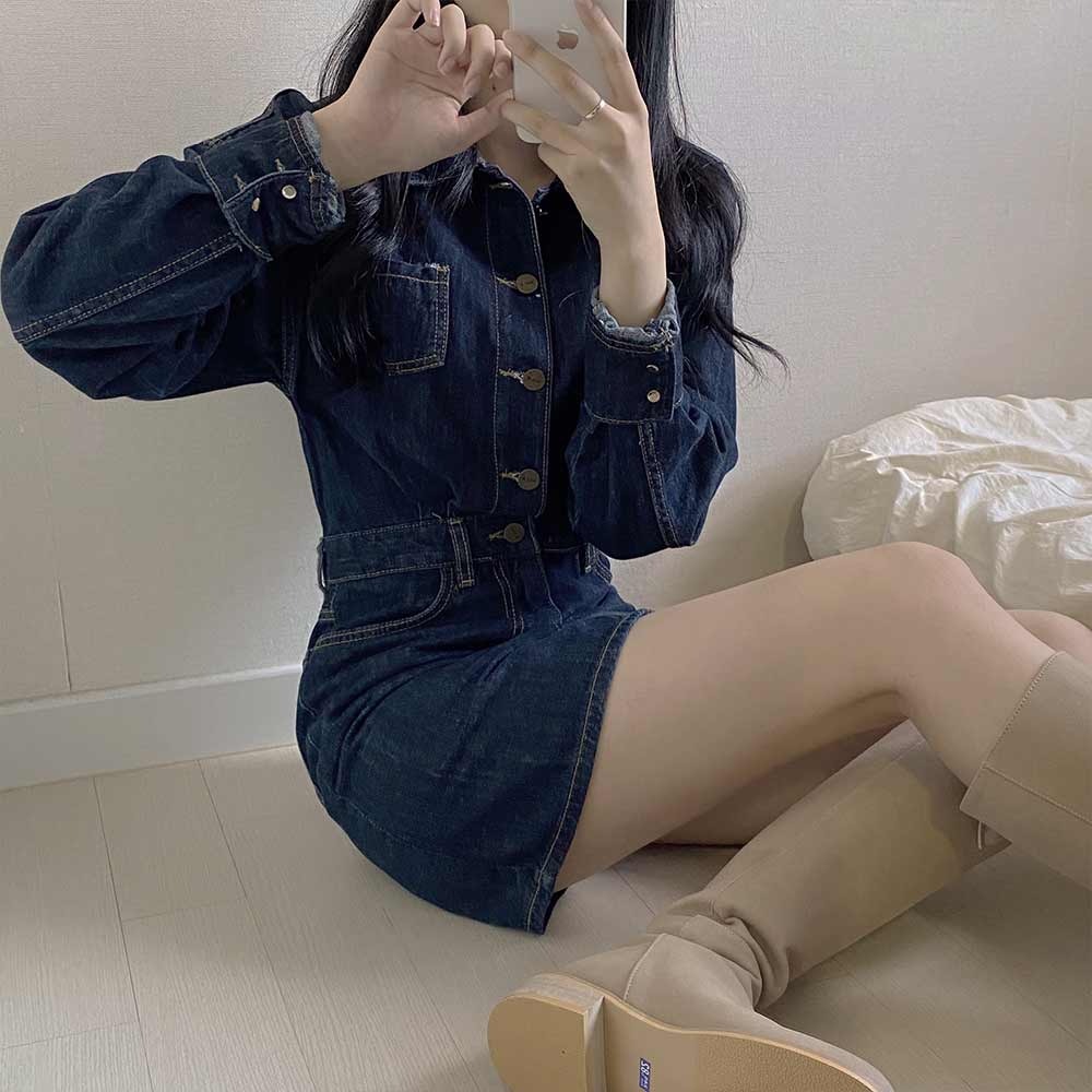 Sona ステッチデニムミニワンピース 10代 代女性ファッション韓国通販