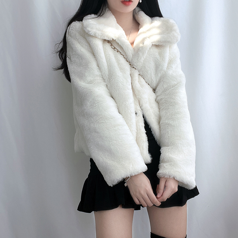 ファーカラーボタンジャケット - [10代・20代女性ファッション,韓国