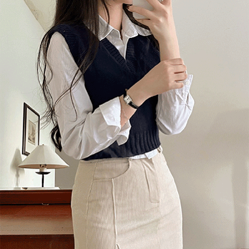 SONA Vネッククロップニットベスト5色 10代・20代女性ファッション韓国通販