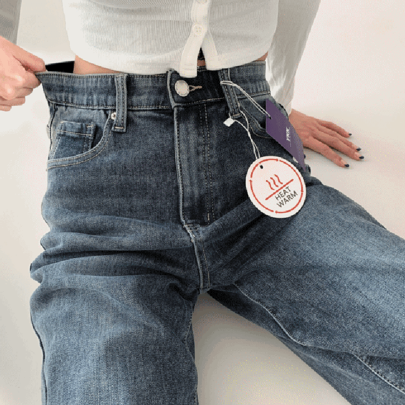 2XL밴딩 발열원단 기모 스판 일등와이드 데님팬츠