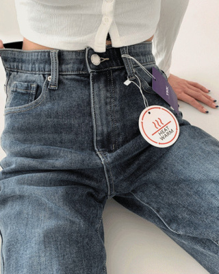 2XL밴딩 발열원단 기모 스판 일등와이드 데님팬츠