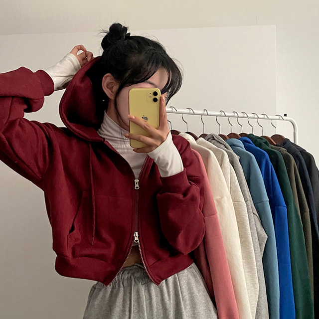 날마다 입는 무지 투웨이 크롭 기모 후드집업