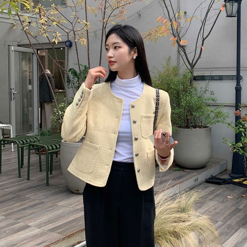 ノーカラーツイードジャケット - [10代・20代女性ファッション,韓国