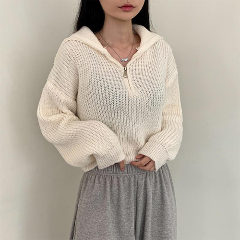 セミクロップハーフジップアップニット5色｜ニット｜韓国
